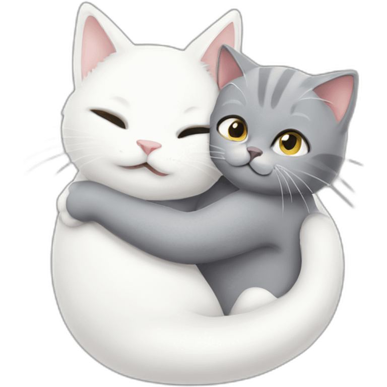 white cat hug little grey cat emoji