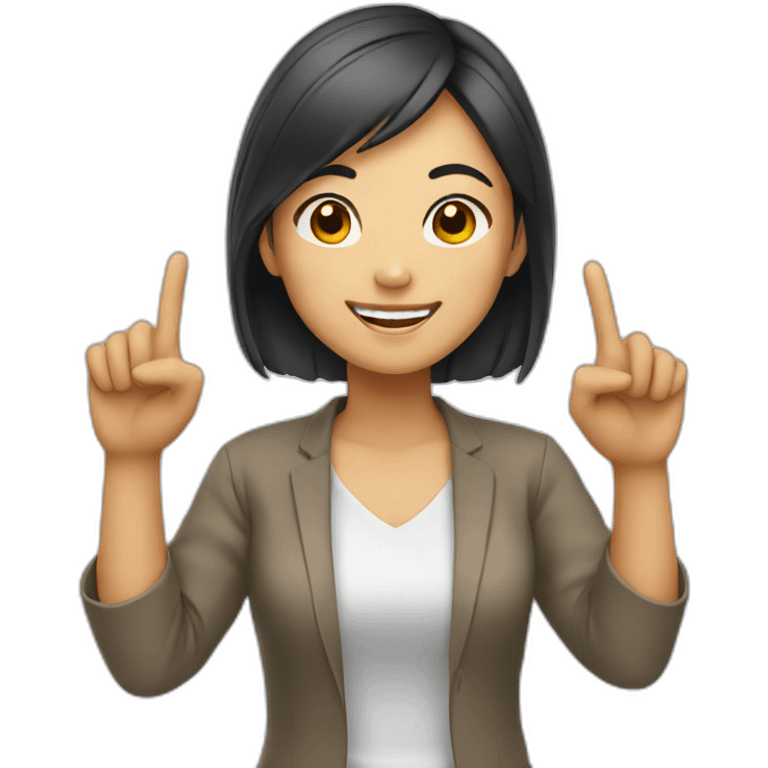 asian Woman smiling and doing a peace sign emoji