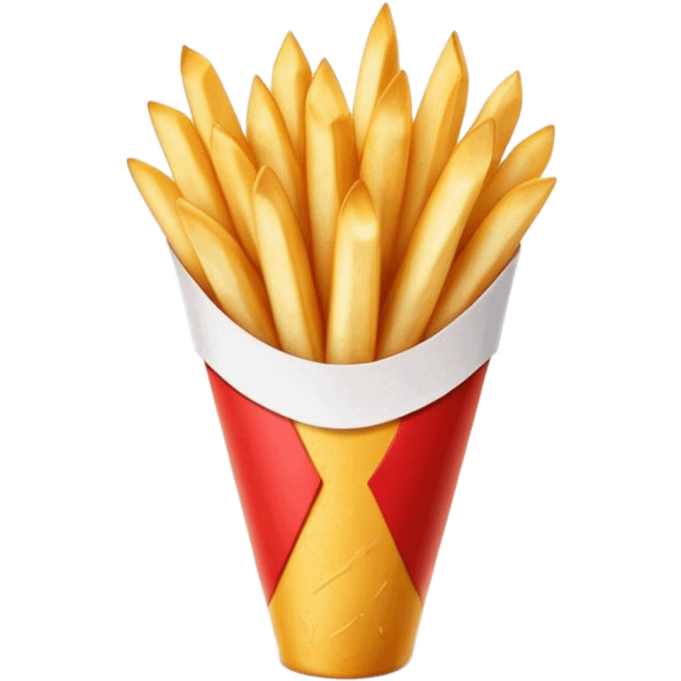 Belgian Fries Cinematic Realistic Belgian Fries Dish Emoji, depicted as a generous serving of crispy fries neatly presented in a white paper cone, rendered with vivid textures and appetizing, natural lighting. emoji