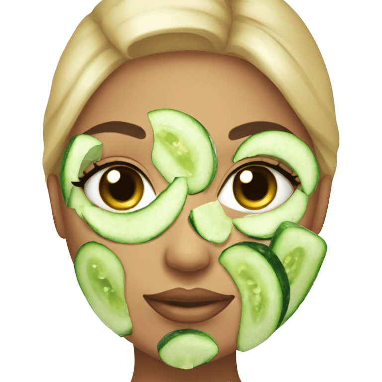 beautiful girl with a cucumber mask on her face emoji