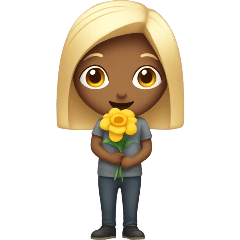 shy holding flower emoji