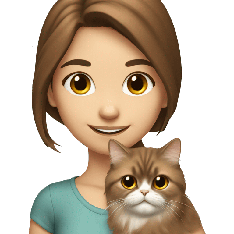 smiling girl with brown hair Persian cat on shoulder  emoji