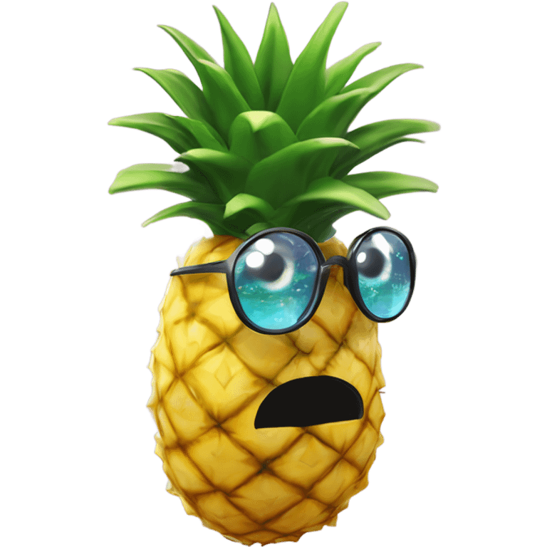 3D elegant pineapple🍍  with big shiny eyes 👀 pineapple holds mirror with its reflection 🪞🍍 emoji