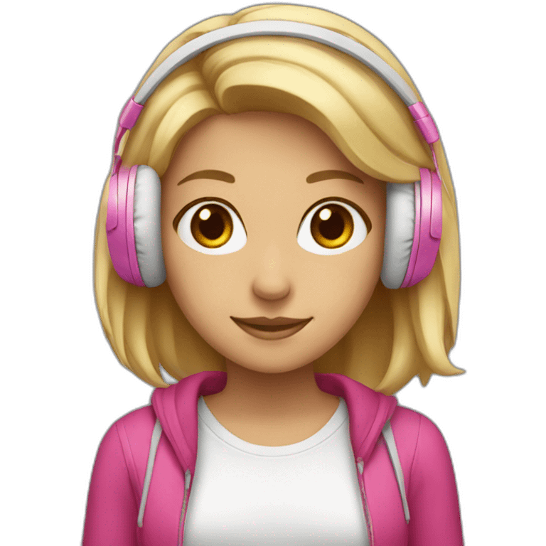 blonde girl, brown eyes, pink headphones emoji