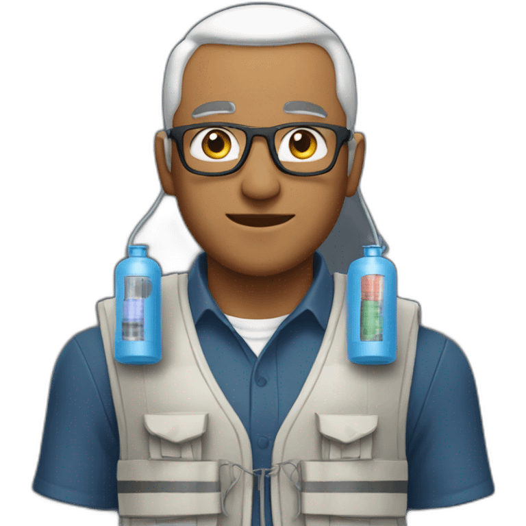 man with keffiyeh wearing vest with electrical wires and canisters attached emoji