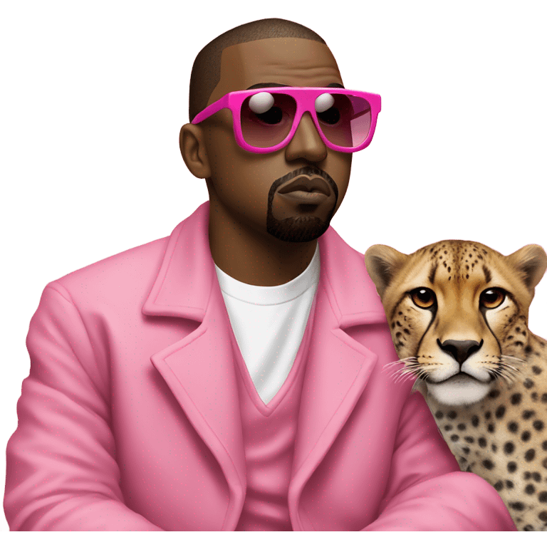 Kanye west smoking a zoot with a cheetah wearing pink glasses emoji