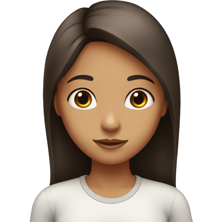 a girl with dark brown eyes. She has brown, long, straight hair with a slight orange tint. Her face has freckles on her cheeks. emoji