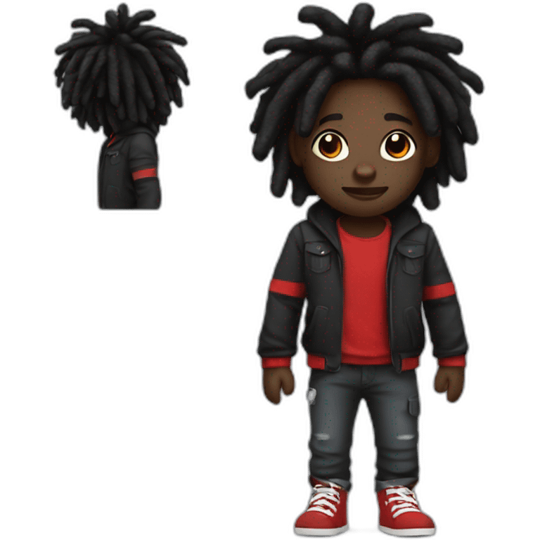 Cute Dark skin with red and black dreads emoji