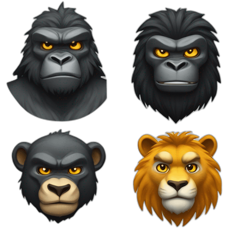 A ninja gorilla, a ninja lion, a ninja tiger and a ninja bear emoji