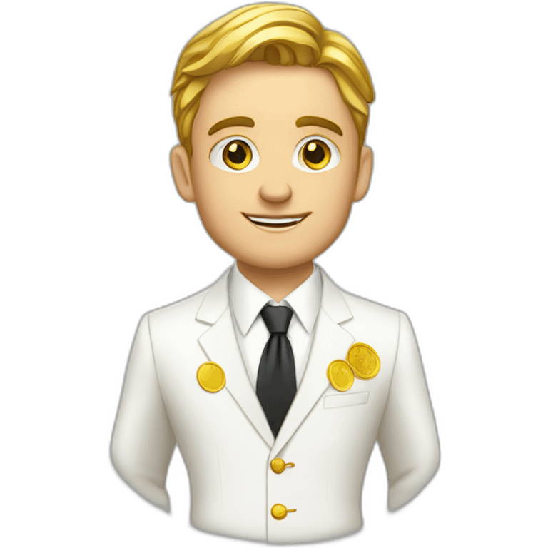 Posh-man-with-white-suit-holding-golden-coins emoji