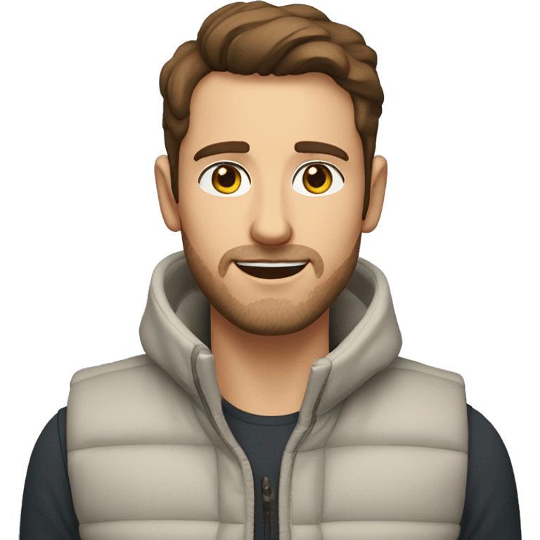 a white 30 year old man with brown hair and stubble in a gilet emoji