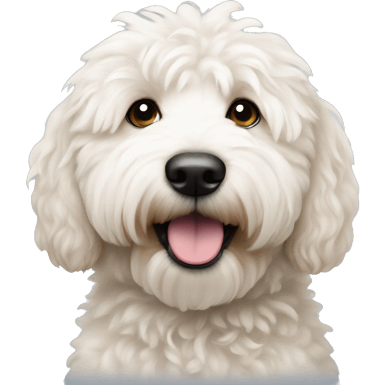 White, fluffy, mini Goldendoodle  emoji