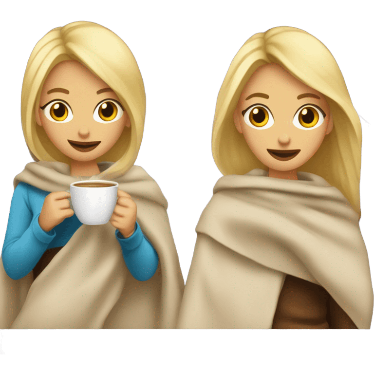 blonge girls with blanket and a cup of coffee emoji