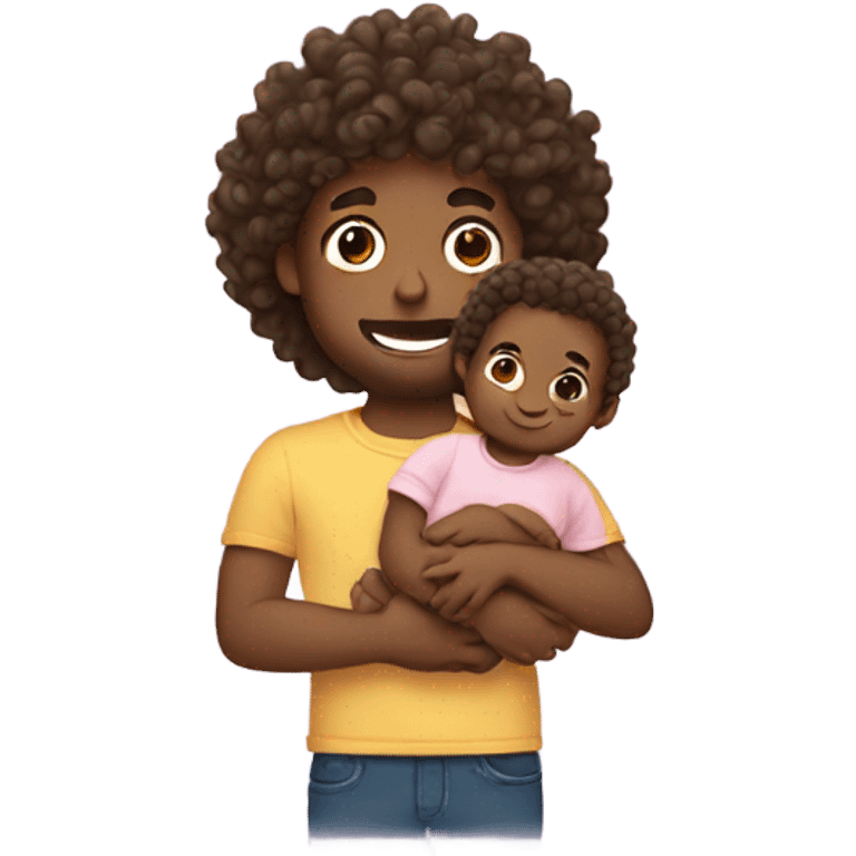 curly hair man holding baby emoji