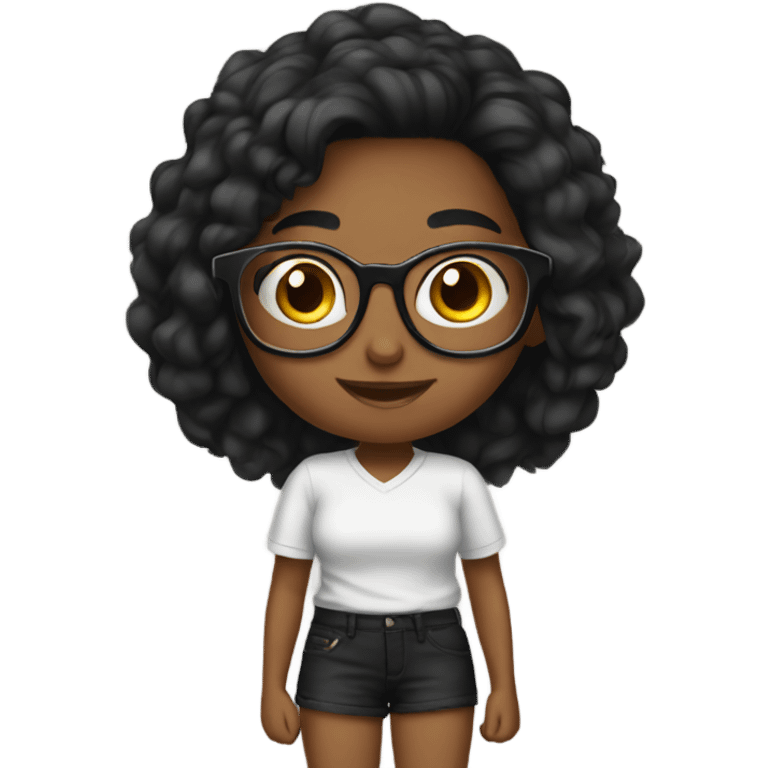 Girl with glasses reading and writing black shorts hair emoji