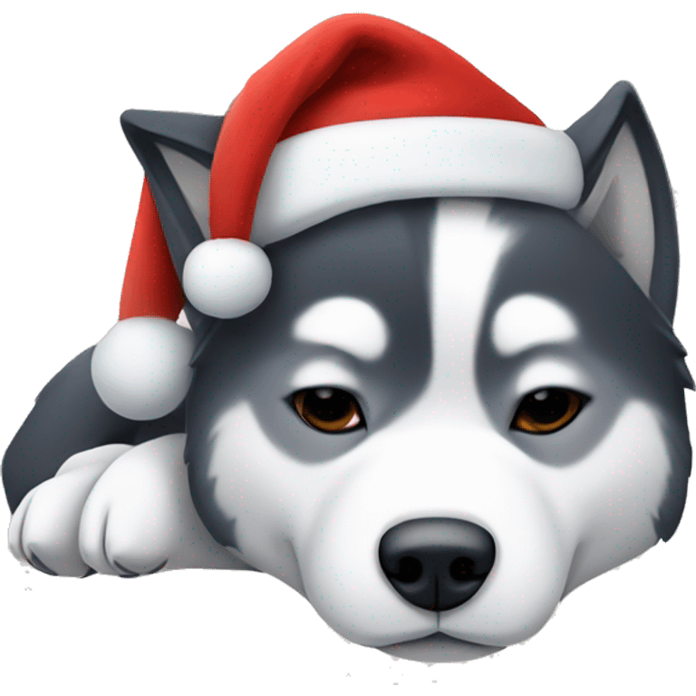 Sleeping husky with Christmas hat emoji