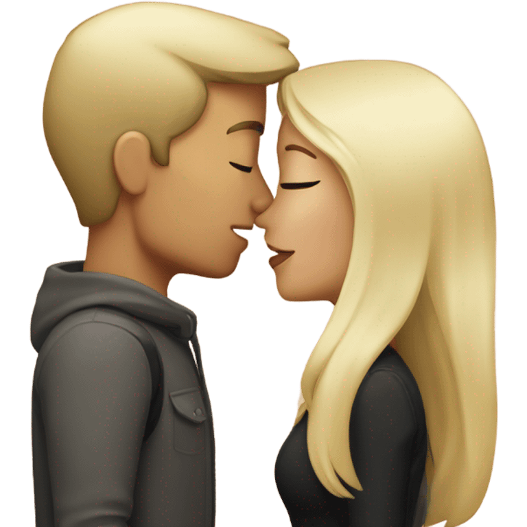 blonde girl kissing brunette man emoji