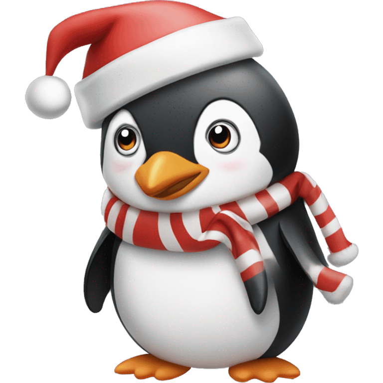 Penguin with a Santa hat emoji