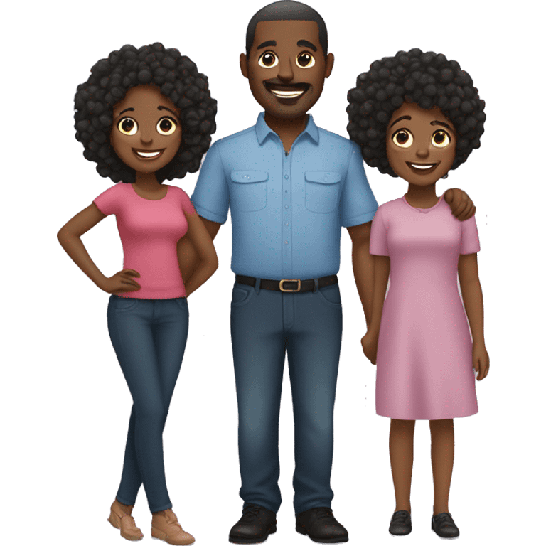 Black Mom and black dad with  3 black daughters emoji