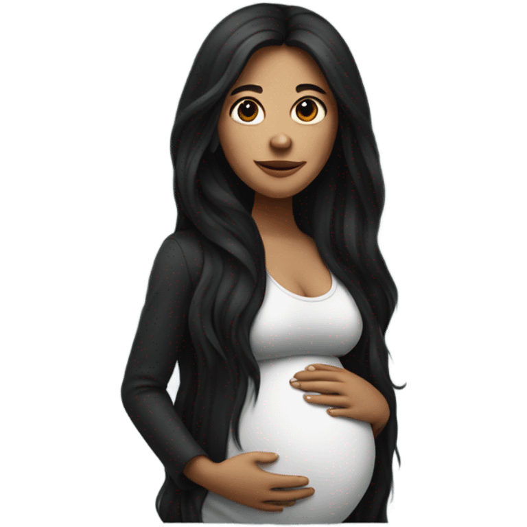 Dark long haired woman pregnant emoji