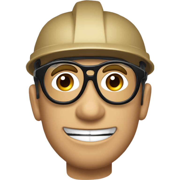 Quiero un emogi empresarial con un casco y lentes de seguridad con tapones auditivos, que dea color de piel claro, ojos marrones guapo emoji