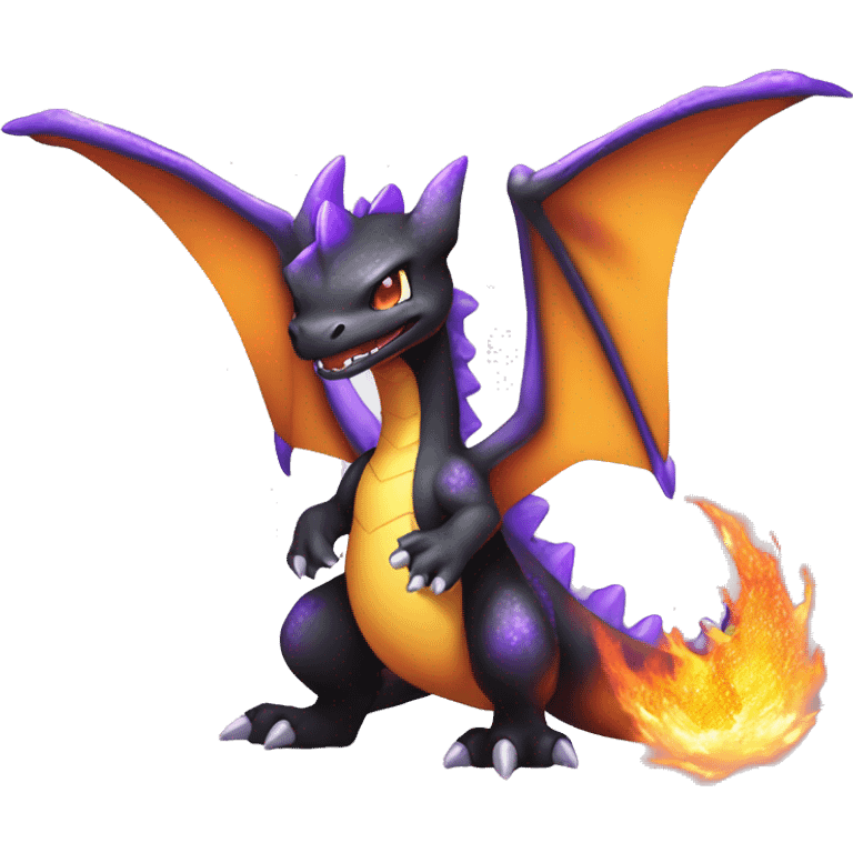 Black shiny nebula chibi Charizard-Raptor-Fakémon with purple flame on tail full body emoji