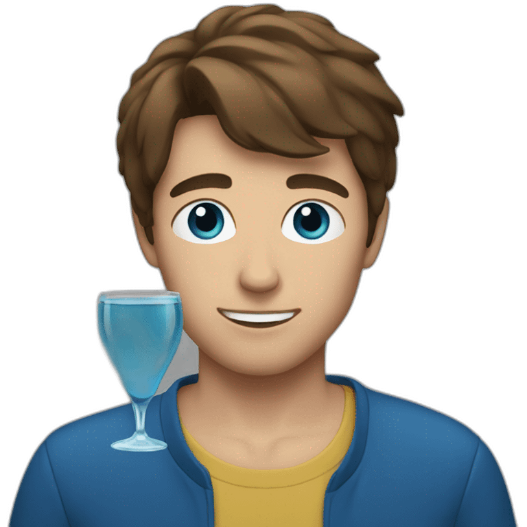 young man with brown hair drinking a blue shot emoji