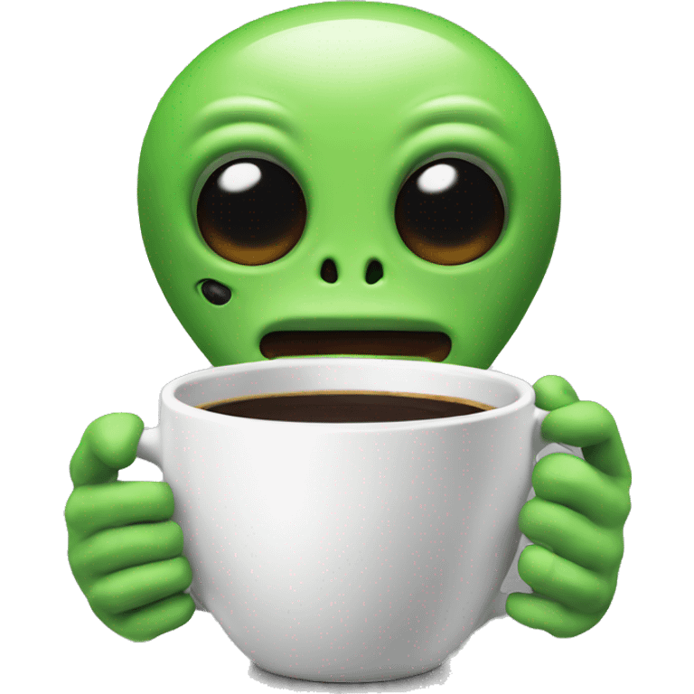 an alien with a cup of coffee and a cigarettes'  emoji