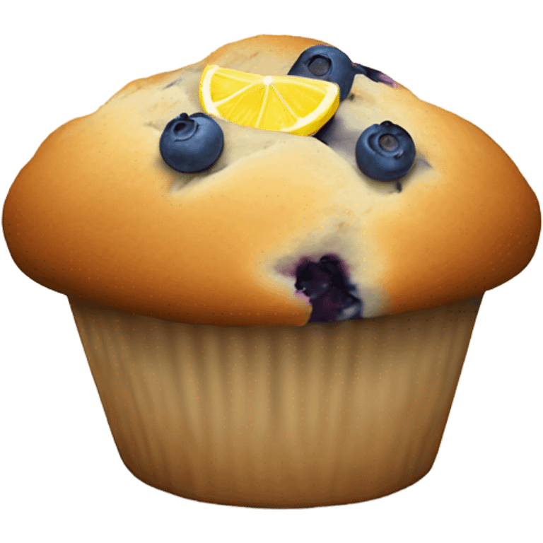 Blueberry muffin with a lemon wedge emoji