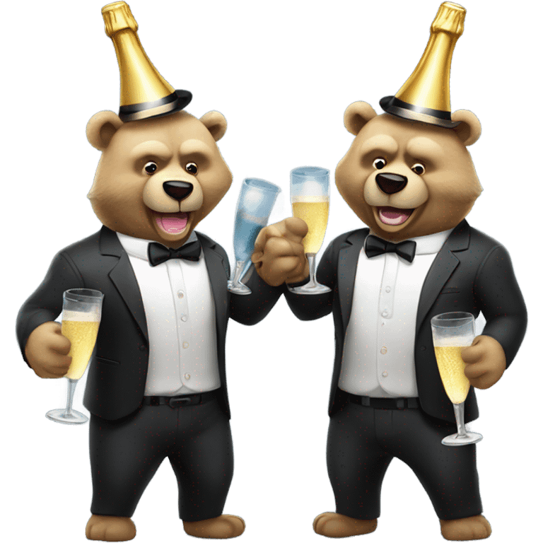 two muscle bears in a suit cheerings champagne emoji