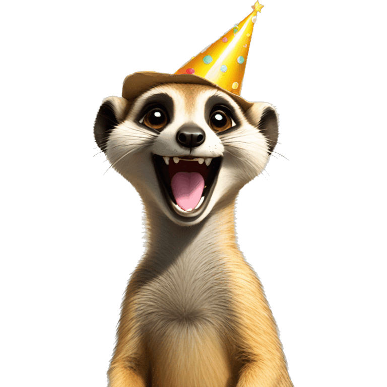 laughing meerkat with birthday hat emoji