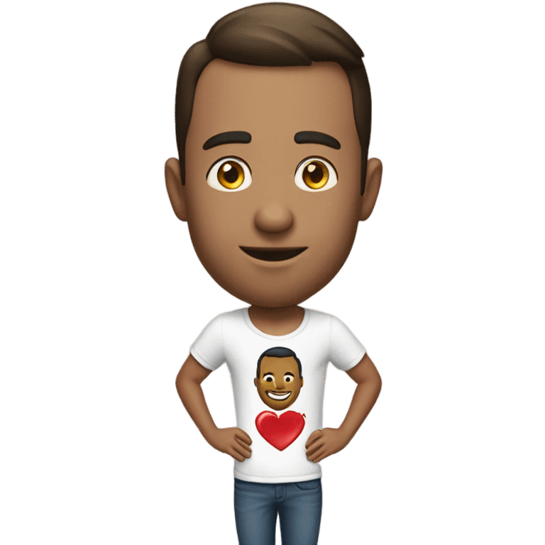 A man wearing a shirt that says iHeart Christina emoji