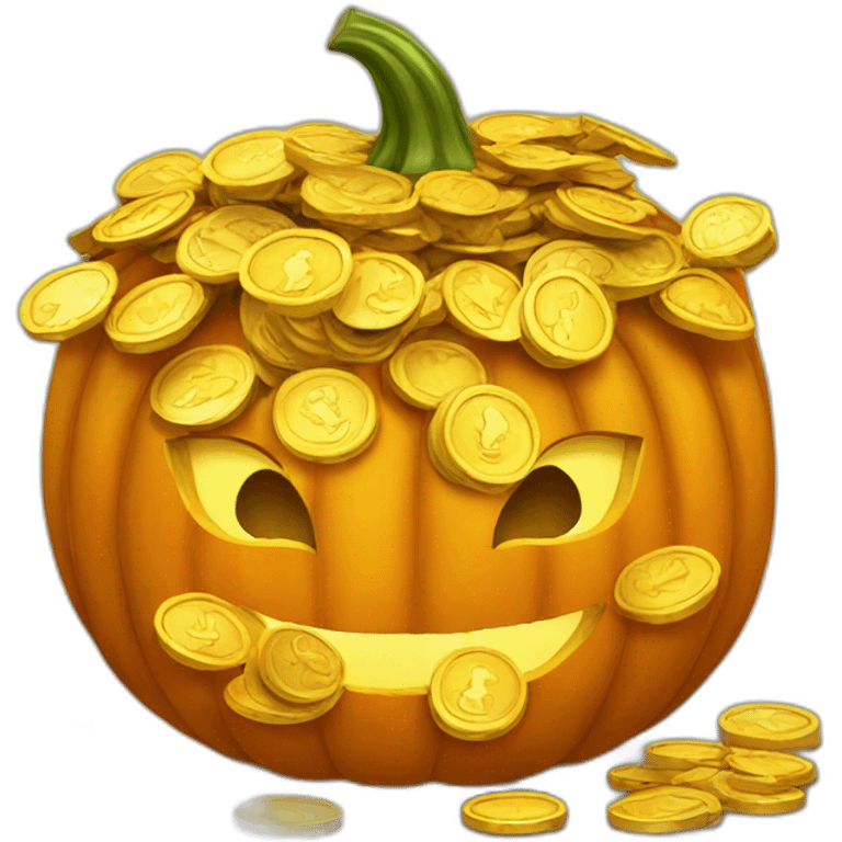 pumpkin filled inside with golden coins emoji