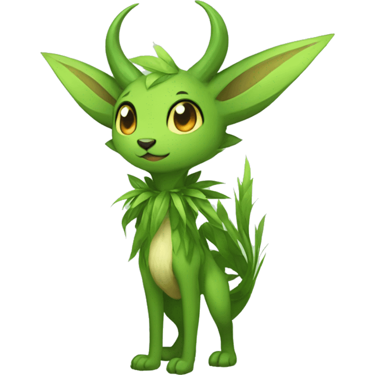 Anthro Shy Shiny Leaf-Grass-Type Fakémon-Sona With Horns Full Body emoji