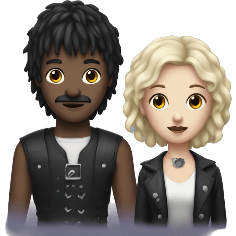 boy with mullet black hair and a mustache with a goth girl with bangs emoji