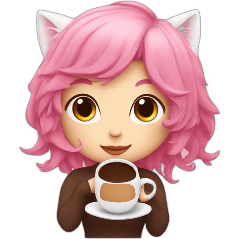 pink hair catgirl drinking coffee  emoji