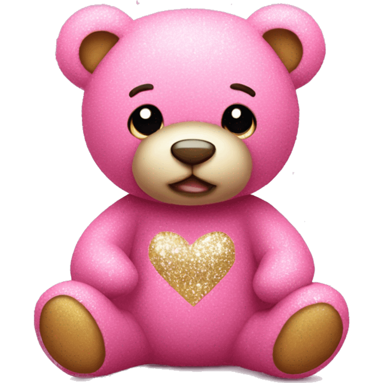 Pink teddy with glitter gearts emoji