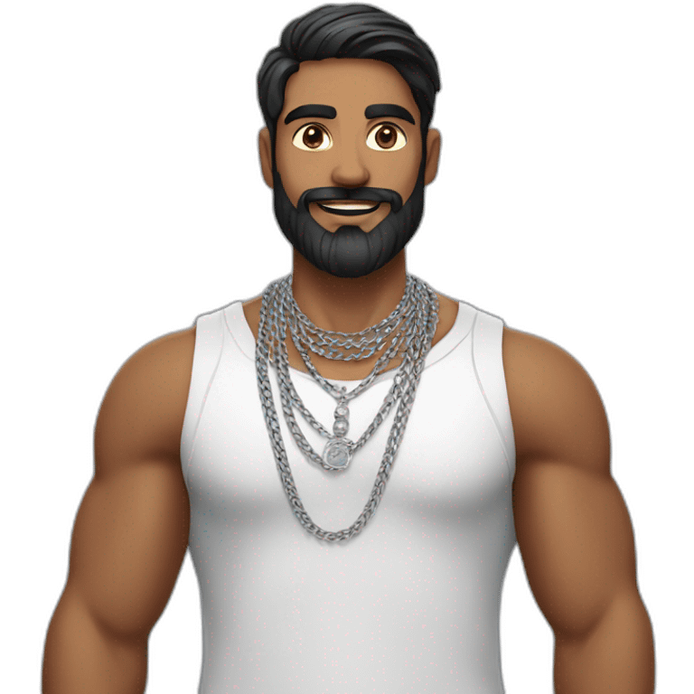 An Indian man with beard wearing men silver chain,styled emoji