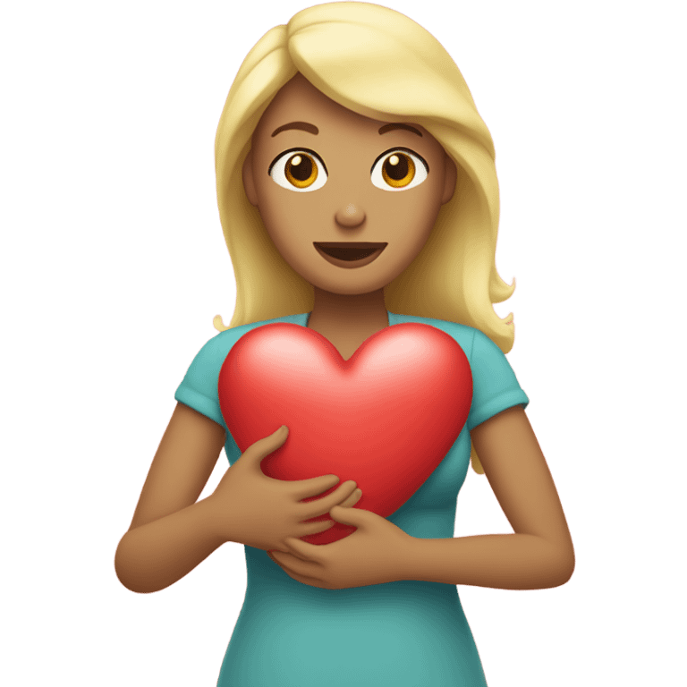 Blonde Mother holds her  big heart in her arm emoji