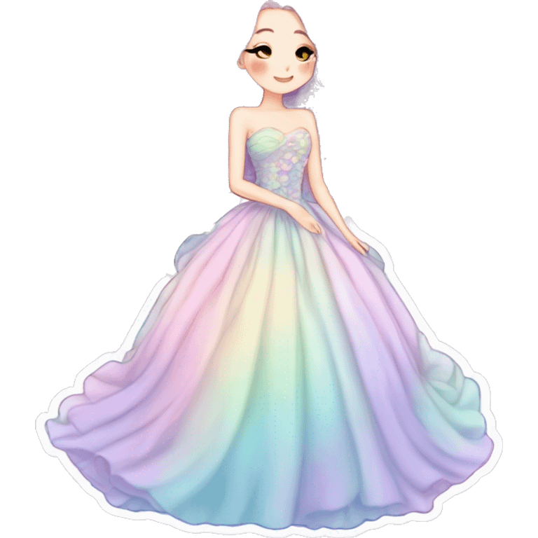 gorgeous pretty attractive lady beautiful pastel-gradient hair with gorgeous dress fairycore cottagecore pastelcore detailed high quality trending VOGUE aesthetic full body sticker emoji