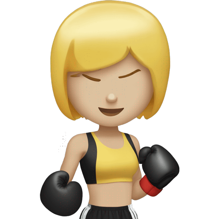 Boxing girl, yellow bob hair, white skin, boxing gloves emoji