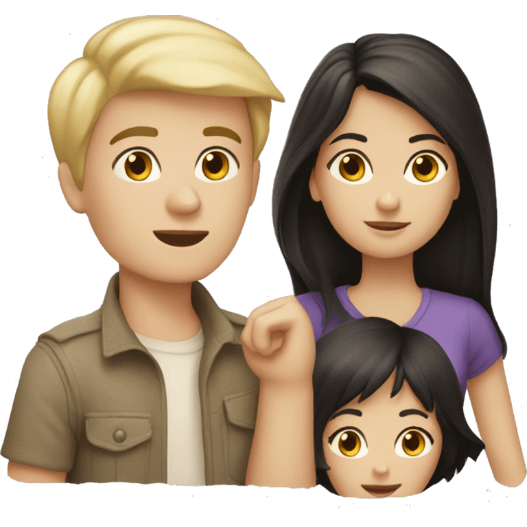 One Dark haired Brunette Girl, one blond girl, two dark haired boys emoji