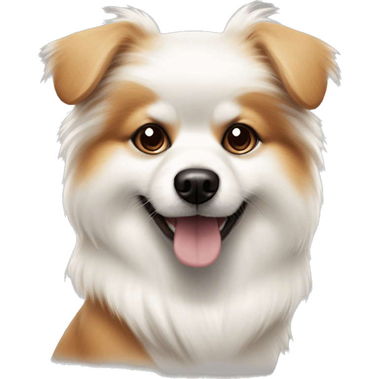 white little pomerian spritz with brown dog and black nose emoji