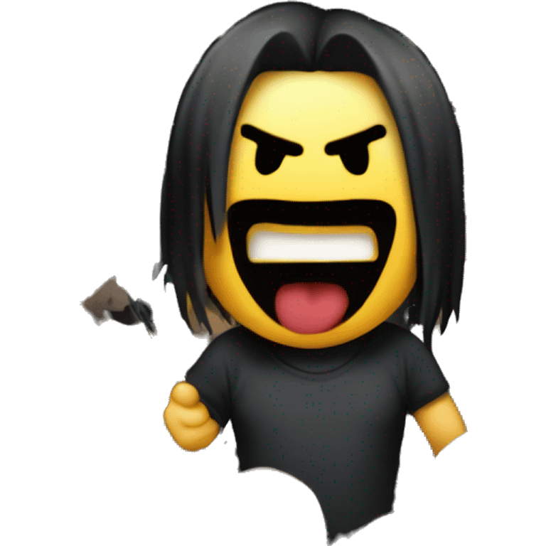 metalhead with a straw head, full body, angry face, in the middle of a mosh pit at a rock concert emoji