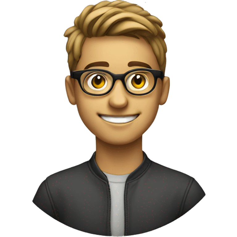 younman of about 20 years old programador with circular glasses, smiling and strai emoji