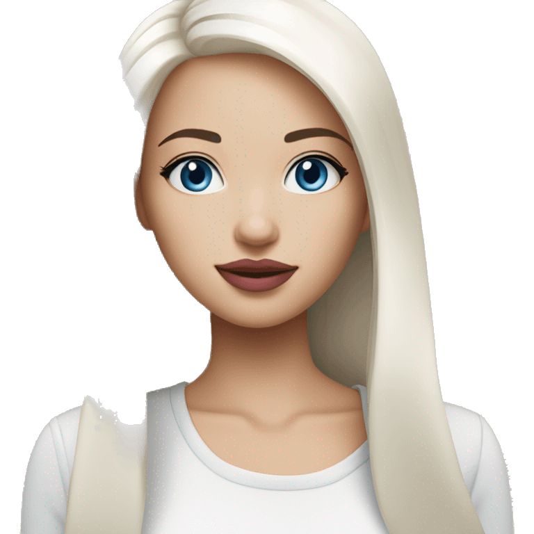 Girl medium length white straight hair, blue eyes, pink lips emoji