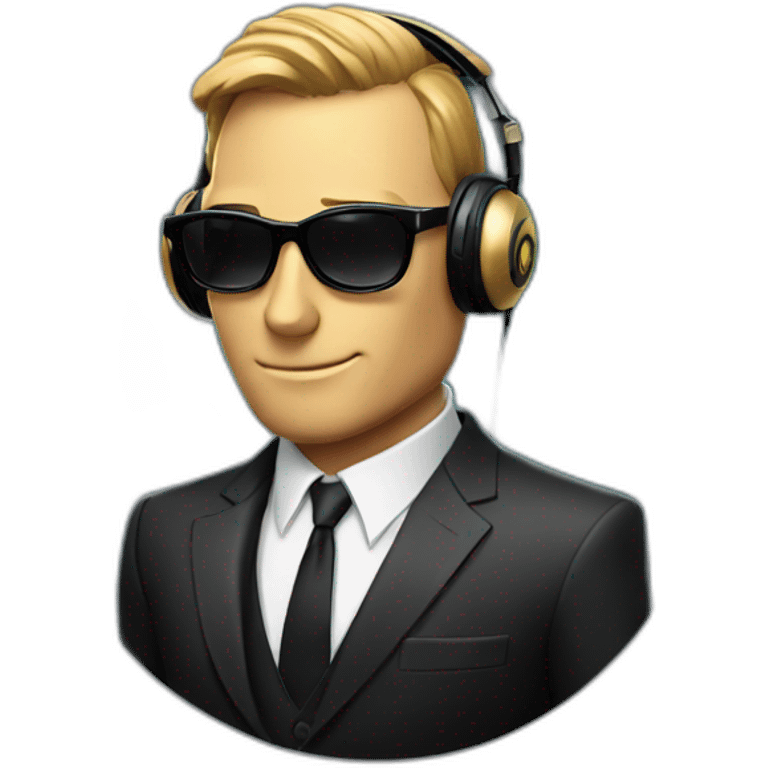 James Bond with black glasses playing poker with headphones on emoji