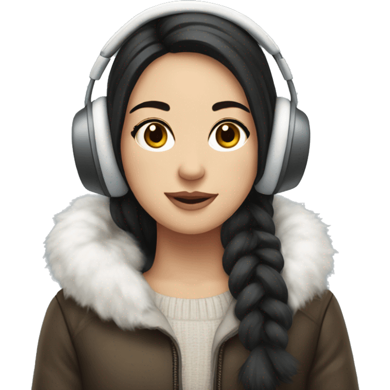 Winter girl long dark hair white cozy earmuffs  emoji