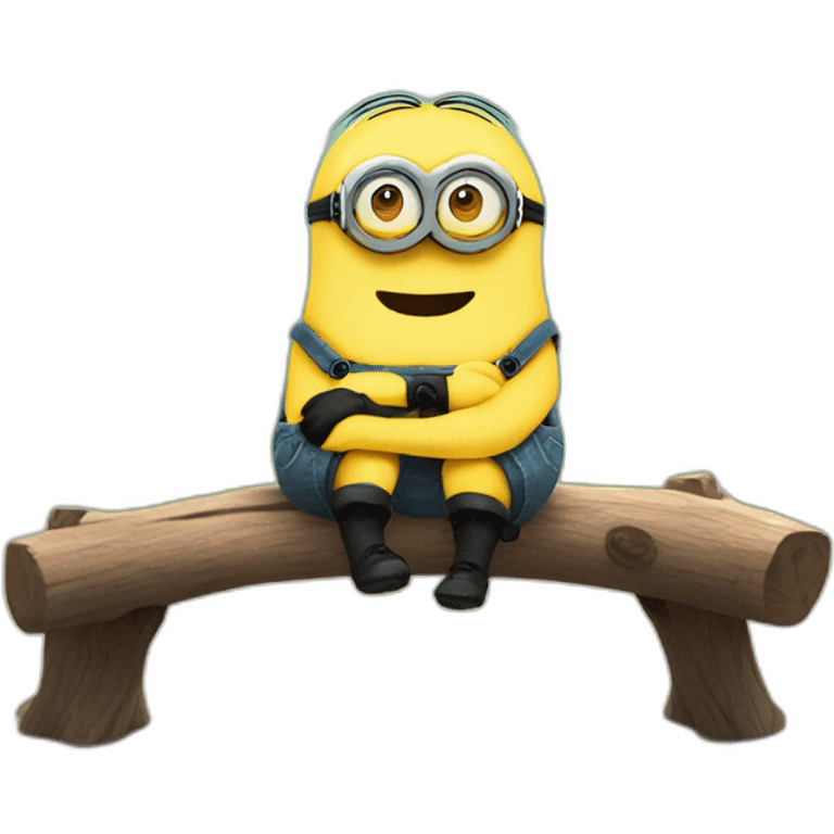 minion cute sitting on a bench and hugging a log emoji