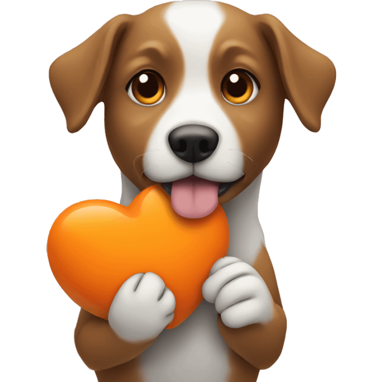 Dog holding an orange heart emoji